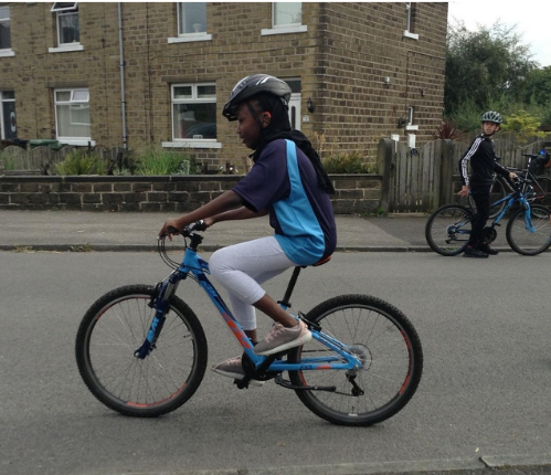 A child on a bike during Bikeability