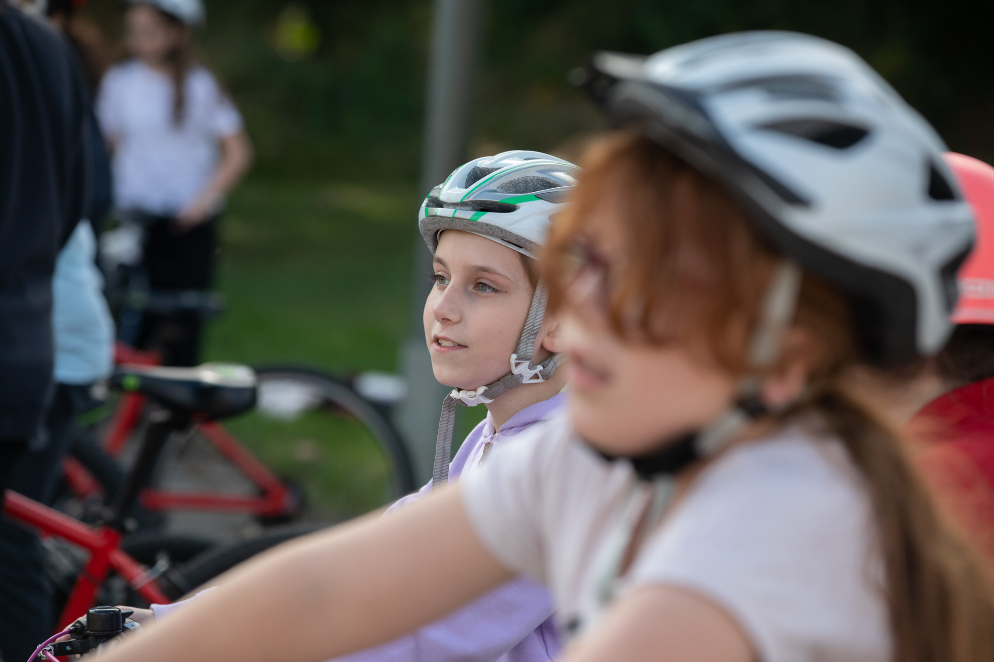 Child wearing a bike helmet