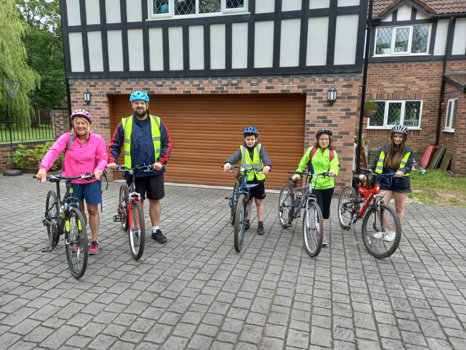 Bikeability instructor Gill with four trainee cyclists