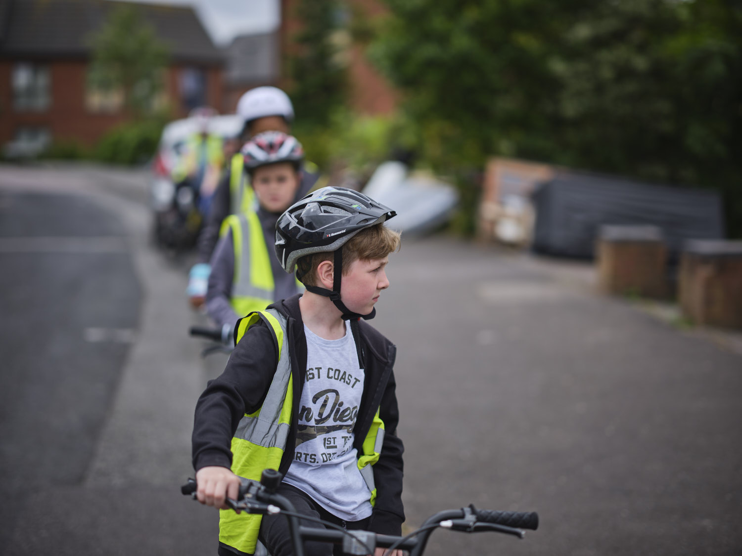Bikeability students in a line