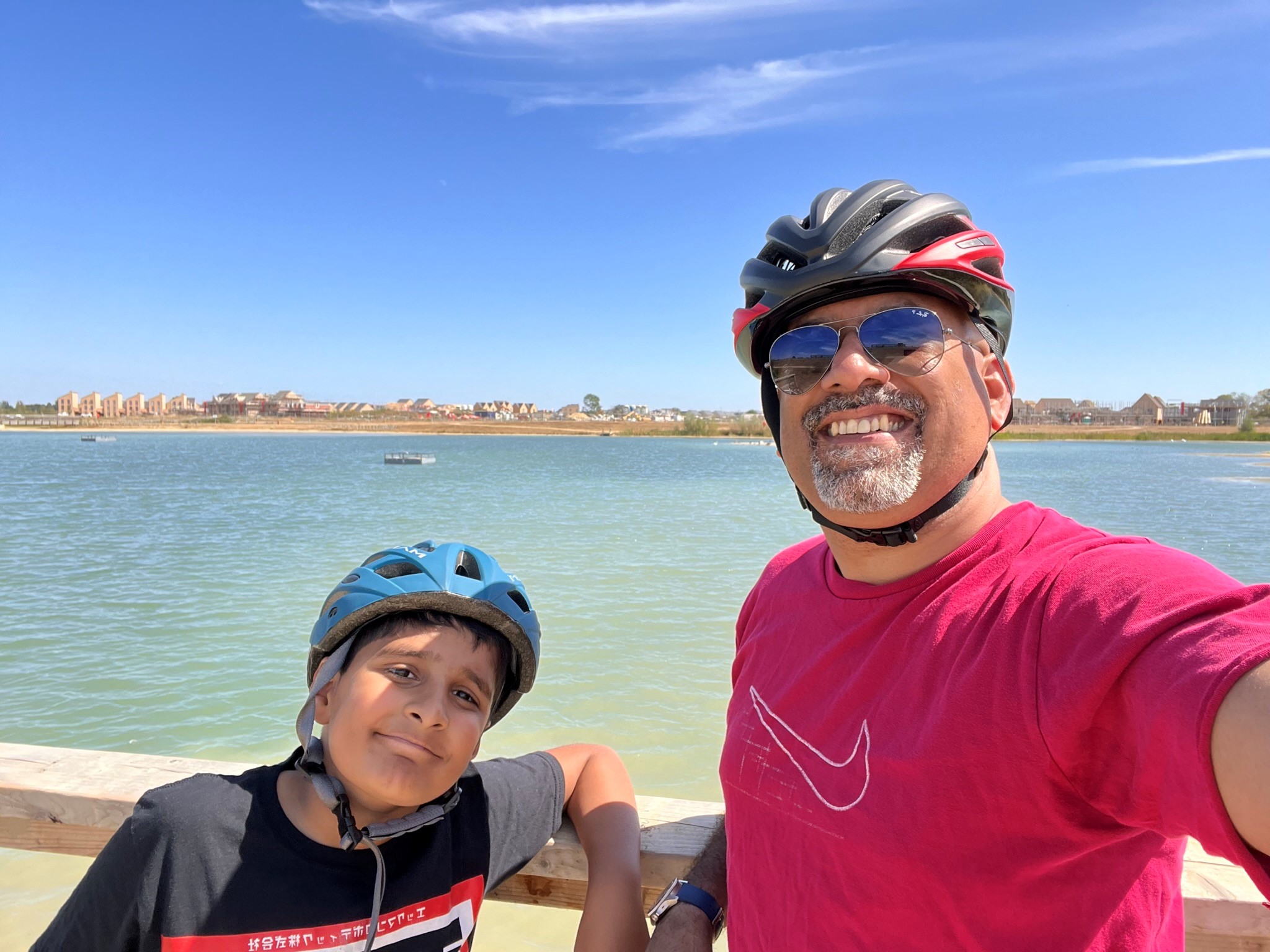 Hartej and his Dad smiling